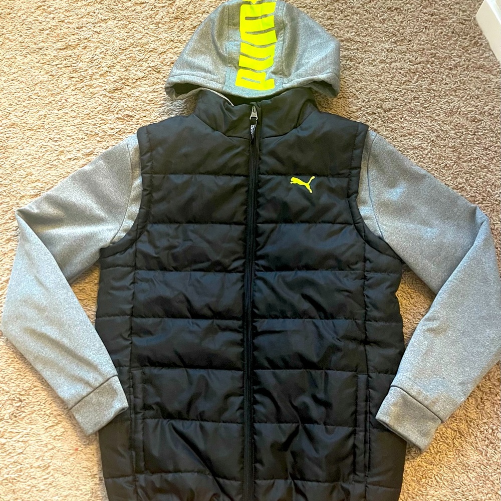 Puma Kids Black and Gray Hooded Jacket